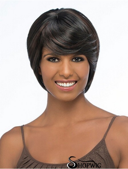 Chin Length Black Straight Bobs Flexibility African American Wigs