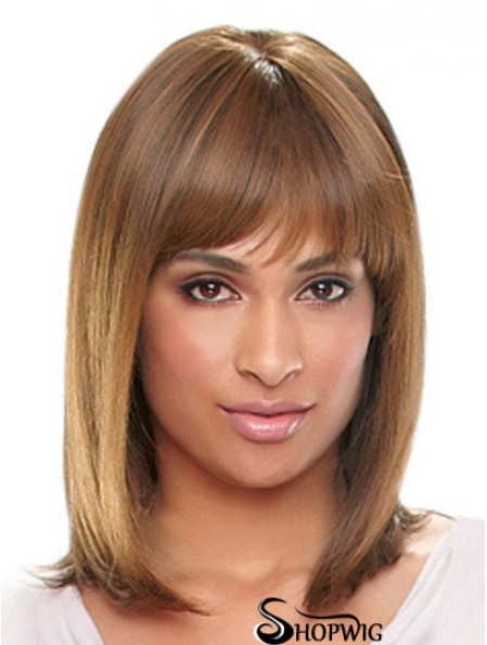 Shoulder Length Auburn Straight With Bangs Designed African American Wigs