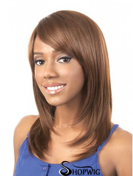 Shoulder Length Auburn Yaki Layered Style African American Wigs