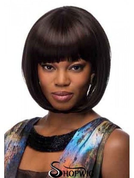 Chin Length Black Straight Bobs Soft African American Wigs