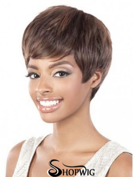 Short Brown Straight Layered Style African American Wigs