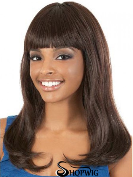 Long Brown Straight With Bangs Gorgeous African American Wigs