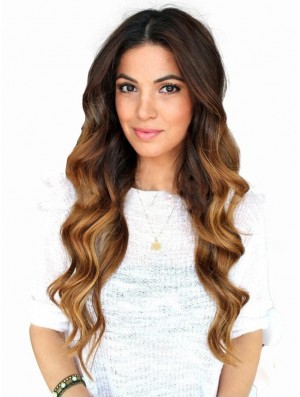 Long Ombre/2 Tone Wavy Without Bangs Beautiful African American Wigs