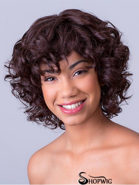 Bobs Chin Length Lace Front Synthetic Brown 11 inch Curly African American Wigs