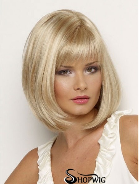 Synthetic Wig Chin Length Blonde Color Straight Style With Bangs