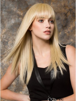 Long Blonde Synthetic Wigs Monofilament Blonde Color With Bangs