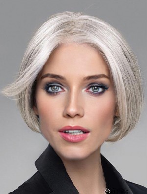 6 inch Cropped Comfortable Lace Front Straight Grey Wigs