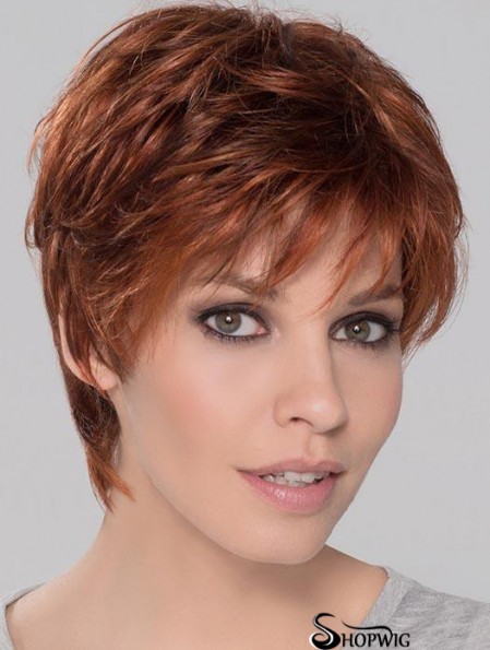 Synthetic Perfect Cropped Auburn Wavy Monofilament Wigs