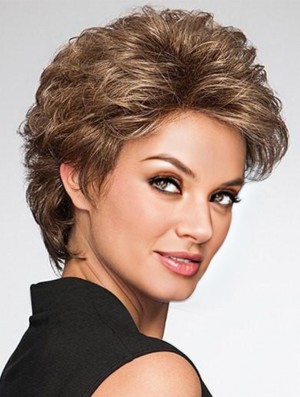 Layered Brown Wavy 4 inch Short Synthetic Wigs