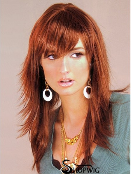 Synthetic Hair UK Auburn Color Long Length Layered Cut With Capless