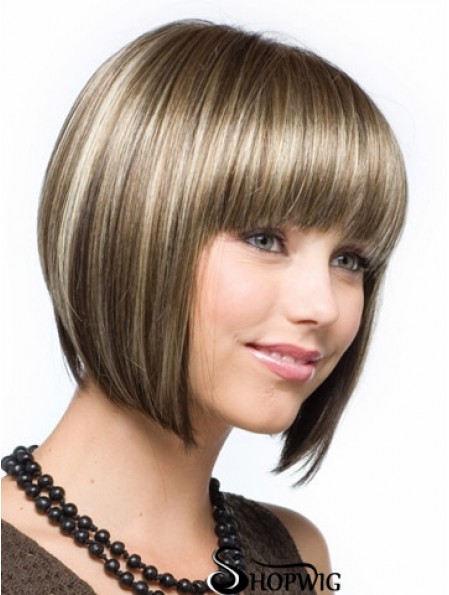 Cheap Synthetic Hair Bobs Cut Straight Style Brown Color Chin Length