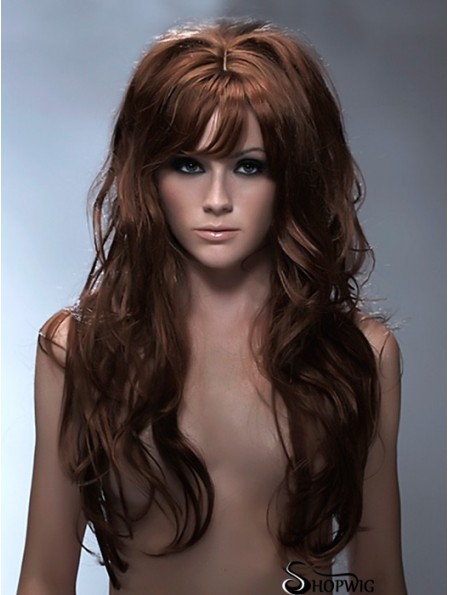 Long Synthetic Hair With Bangs Capless Wavy Style Auburb Color