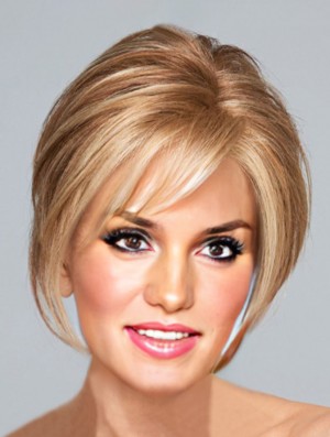 Blonde Chin Length Straight With Bangs 10 inch Perfect Medium Wigs