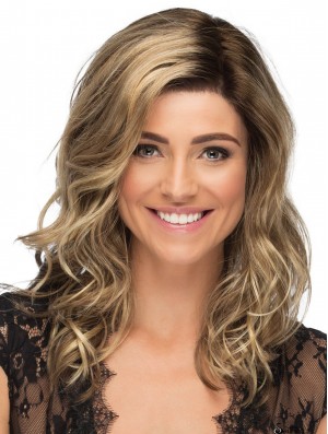 Without Bangs Monofilament 16 inch Wavy Blonde Long Wigs