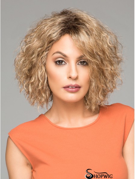 Short Curly Synthetic Wigs Chin Length Blonde Color Curly Style