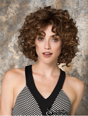Curly With Bangs Chin Length Auburn Sassy Lace Front Wigs