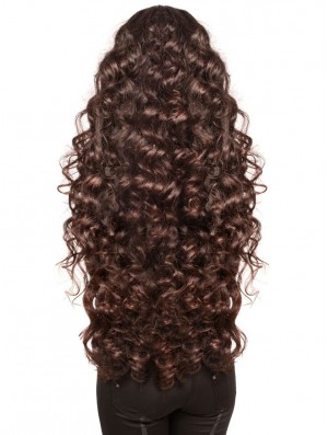 Long With Bangs Curly Brown Fashionable Synthetic Wigs