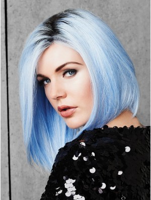 Capless 12 inch Straight Blue Without Bangs Ladies Wigs Cheap Synthetic