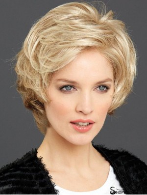 Short Wavy Layered Blonde High Quality 100% Hand-tied Wigs