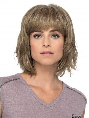 Monofilament 12 inch Wavy Blonde With Bangs Cheap Wigs