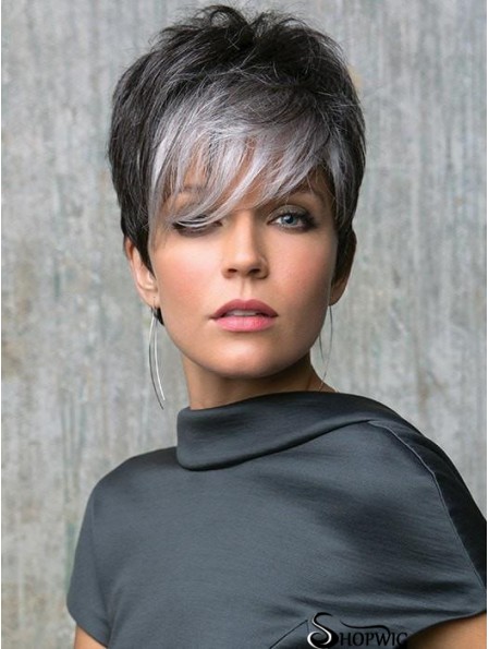 Lace Front 6 inch Straight Grey With Bangs Cheap Synthetic Wigs