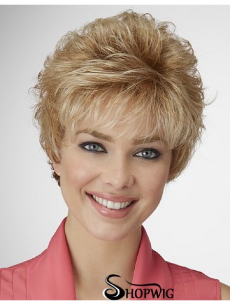 Sleek Synthetic Hair Wig Layered Style Cropped Length Blonde Color