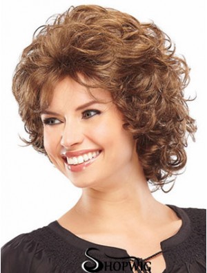 Synthetic Classic Wigs Layered Cut Curly Style Chin Length Auburn Color