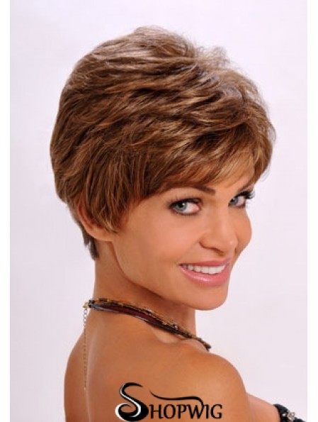 Synthetic Hair Wavy Style Auburn Color Cropped Length