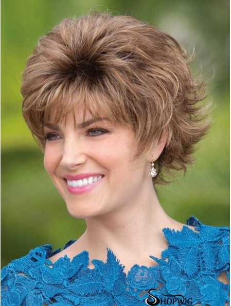 Capless Brown 6 inch Short With Bangs Synthetic Wigs