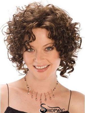 Heat Resistant Synthetic Wigs Curly Style Brown Color Classic Cut