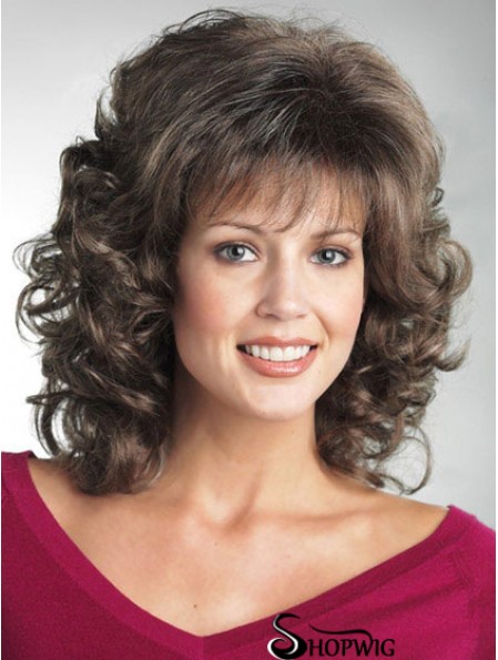 Wigs For The Elderly Lady With Bangs Curly Style Shoulder Length