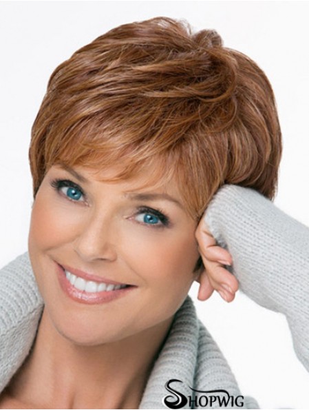 Lace Synthetic Wigs Cheap Boycuts Straight Style Brown Color Short Length