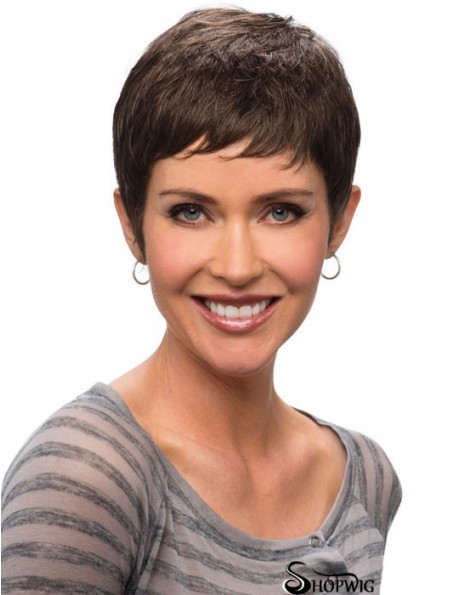 Buy Synthetic Lace Wigs UK Cropped Length Brown Color Straight Style