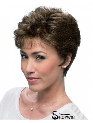 Cheap Brown Cropped Layered Curly Glueless Lace Front Wigs