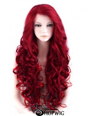 24 inch Red Long Wavy Large Cap Synthetic Lace Front Wigs