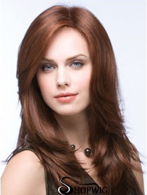 Long Straight Layered Synthetic Brown Auburn Wigs Monofilament