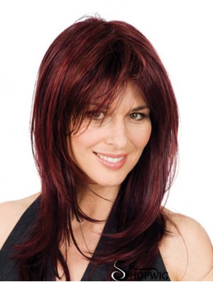 Full Lace Synthetic Wigs Red Color Shoulder Length Layered Cuts