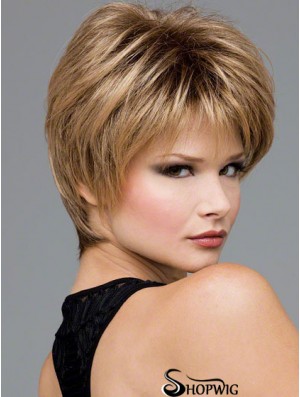 Short Wavy Boycuts Blonde Synthetic Wavy Lace Front Wigs