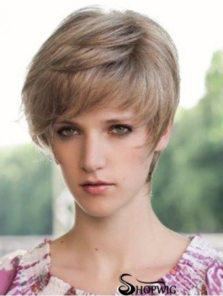 Suitable 6 inch Straight Blonde Boycuts Short Wigs