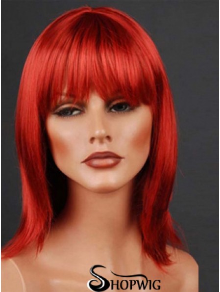 Synthetic Lacefront Wig Monofilament Straight Style Red Color With Bangs