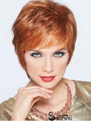 Boycuts Cropped Synthetic Straight Auburn Monofilament Wig Large