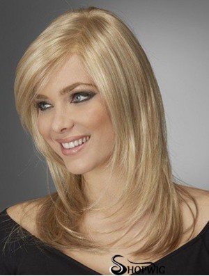 Best Comfortable Synthetic Wigs With Bangs Monofilament Blonde Color Wavy Style