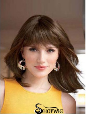 Straight With Bangs Shoulder Length Auburn Style Lace Front Wigs