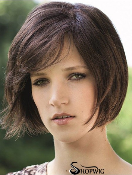 Chin Length Brown Soft 8 inch Straight Bob Wigs