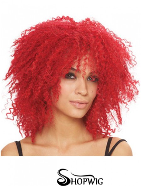 Kinky With Bangs Shoulder Length Red Style Lace Front Wigs