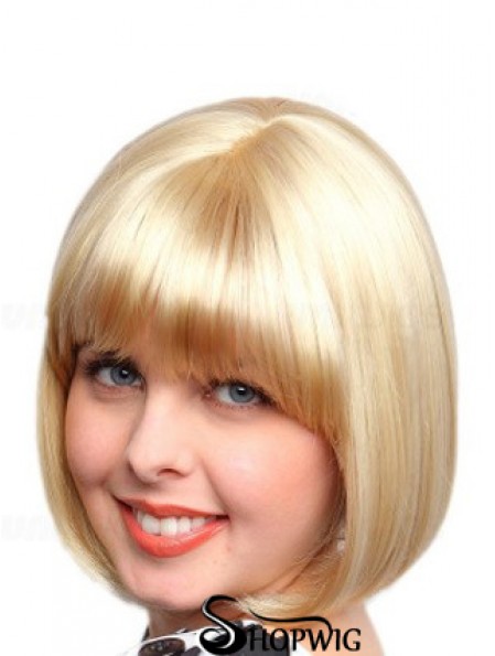 Chin Length Bobs Straight Blonde Affordable Synthetic Wigs