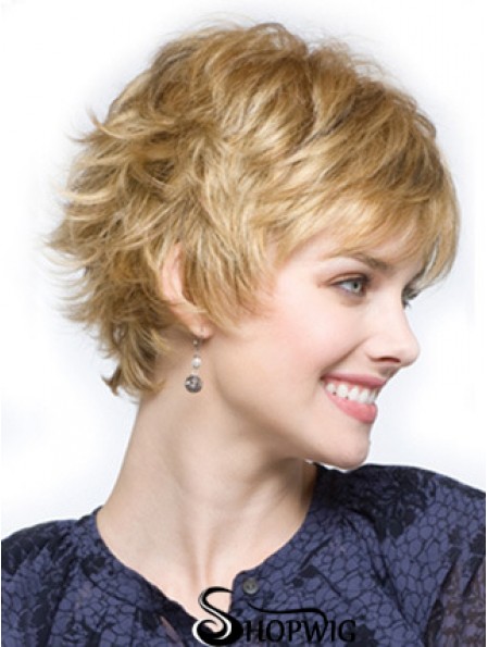 Cropped Layered Wavy Blonde Comfortable Synthetic Wigs