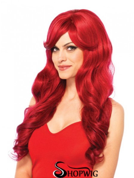 22 inch Wavy With Bangs Capless Red Natural Long Wigs