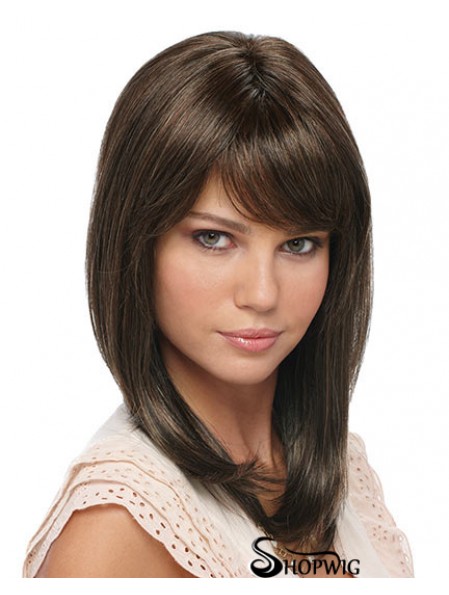 Shoulder Length Brown Layered Straight Great Full Lace Wigs