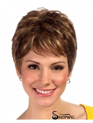 Boycuts Cropped Synthetic Straight Brown Ladies Monofilament Wig Sale